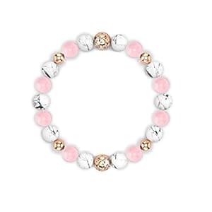 Anti Anxiety Bracelet, Pink Crystal + White Pine + Gold Spacer Beads Natural Stone Healing Stress Relief Handmade Bracelets Calming Bracelets Spiritual Bracelet for Women Good Sleep