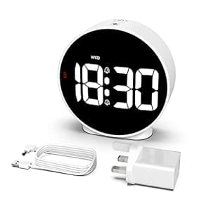 CHEREEKI Alarm Clock Digital Travel Alarm Clocks Bedside Battery Mains Powered Dual Loud Alarms for Heavy Sleepers LED Clock with Adjustable Brightness Snooze and Adapter