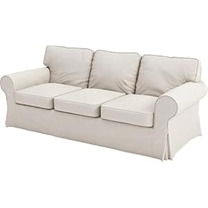 HomeTown Market Durable Fabric Sofa Cover Replacement Compatible for IKEA Ektorp Sofa Slipcover Only! Sofa Not Included! (Polyester 3 Seat Beige)