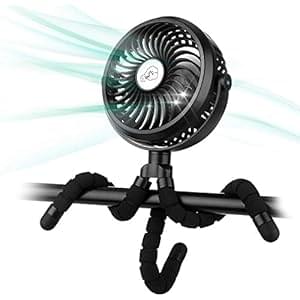 Winique Stroller Fan,2600mAh Battery Powered Car Seats Clip-on Fan Ultra Quiet 3 Speed 360° Rotatable Personal USB Desk Fan with LED Lights for Car/Stroller/Bike/Camping/BBQ/Gym