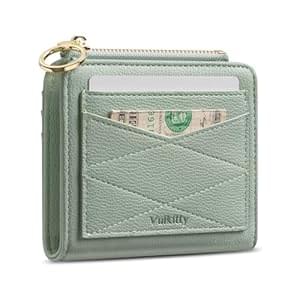 Vulkitty Wallet for Woman RFID Blocking Bifold Small Compact Leather Wallets Zipper Pocket Purse Large Capacity Card Hold Case with ID Window