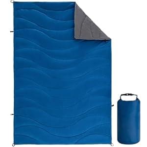 Winthome Lightweight Camping Blanket Outdoor, Sleeping Blanket with Snap Buckle, Waterproof and Warm Travel Blanket for Camping Hiking Picnics Indoor (Dusty Blue)
