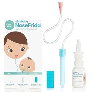 Frida Baby NoseFrida the SnotSucker Saline Bundle | Nasal Aspirator for Baby, Baby Nose Sucker | NoseFrida + 10 Hygiene Filters + 20ml All-Natural Saline Spray