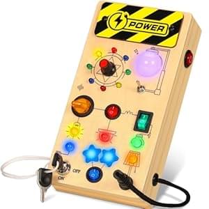 Ophy Montessori Busy Board | Wooden Busy Board with 9 Switches 16 LED Lights Sensory Board for Toddlers Educational Learning Toy Travel Toys for Boys Girls Birthday Gifts