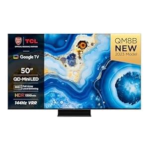 TCL 50QM8B 50-inch QLED Mini LED Smart TV, 4K HDR Premium 1300nits, Powered by Google TV (Dolby Vision & Atmos, Onkyo 2.0 sound system​, 144Hz Motion Clarity Pro, Hands-Free Voice Control)