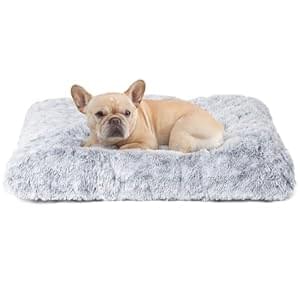 EHEYCIGA Calming Dog Bed Medium, Fluffy Anti Anxiety Dog Bed, Washable Dog Cushion Bed for Crate, Dog Mat Mattress with Anti-Slip Bottom, Grey, 75x50x10cm