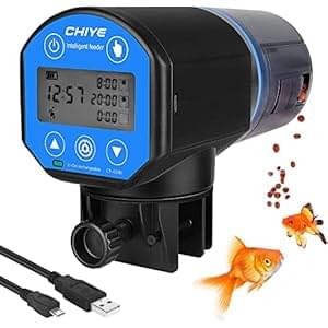 Eyein Automatic Fish Feeder, USB Rechargeable 200ML Large Capacity Aquarium Fish Tank Food Dispenser with Feeding Time Display, Moisture Proof Electric Fish Feeder for Vacation Weekend Holiday