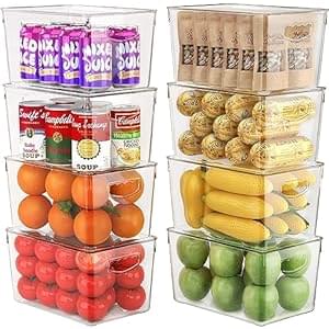 8 Pack Clear Storage Bins with Lids Stackable, Large Plastic Storage Bins with Handle for Pantry Organization and Storage, Perfect Containers for Fridge Organizer, Freezer, Kitchen, Cabinets, Bathroom